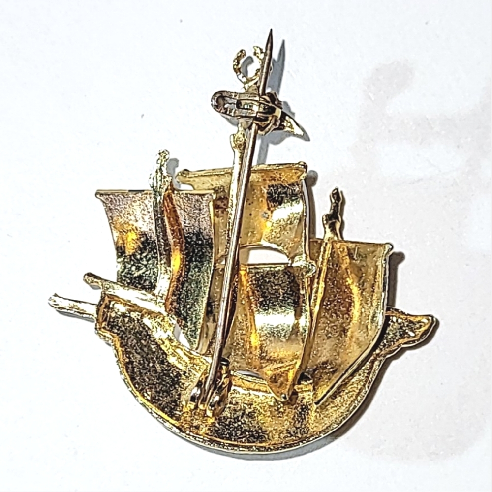DAMASCENE SPANISH ARMADA SAILING SHIP BROOCHES - PIRATE SHIP, MALTESE CROSS - Picture 8 of 13